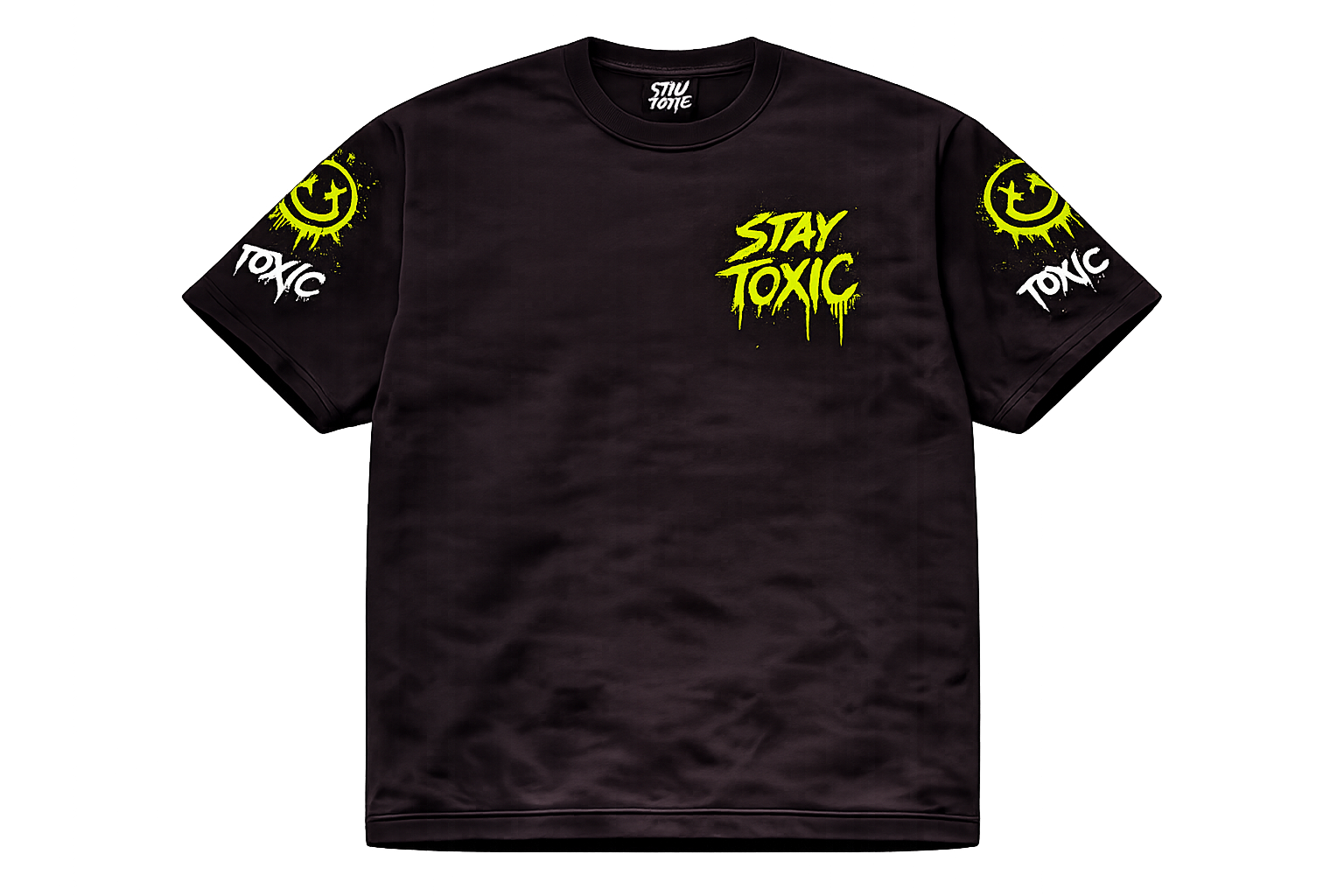 Stay Toxic black t-shirt with lightning logo print